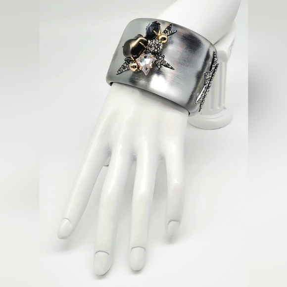 Alexis Bittar Silver Lucite Miss Havisham Statement Bangle Swarovski Crystals - Picture 6 of 13